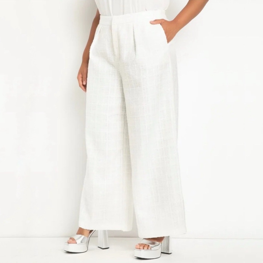 Eloquii Tweed Wide Leg Pants in Bright White